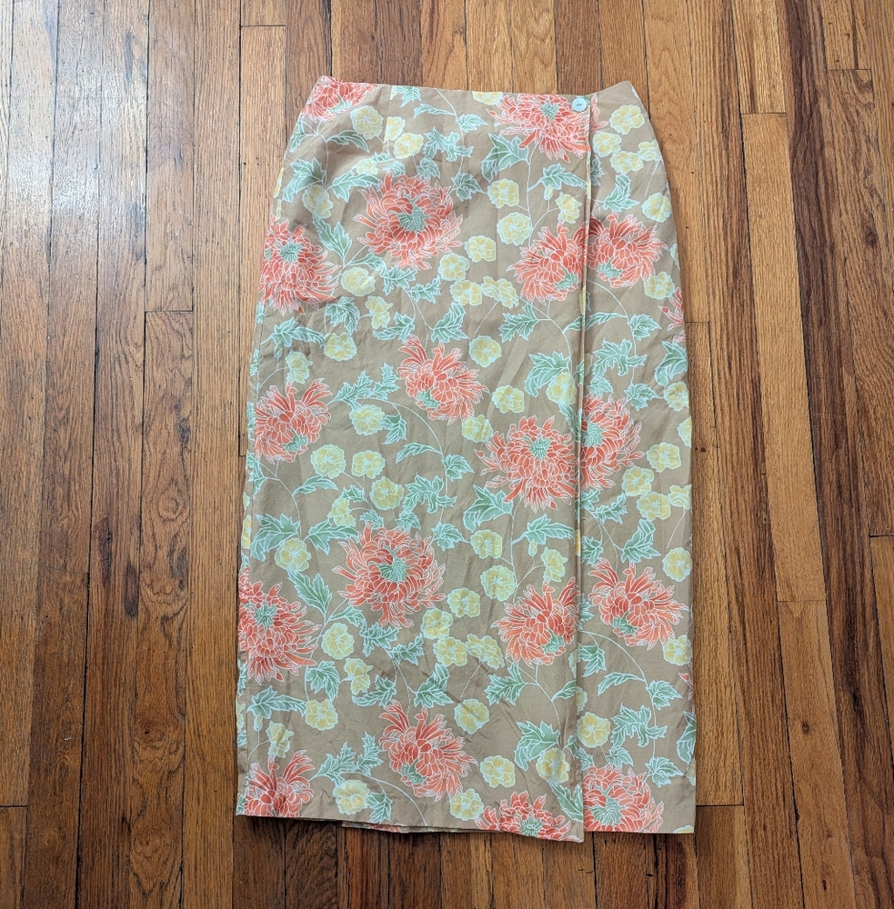 Worthington Floral Wrap Silk Midi Skirt